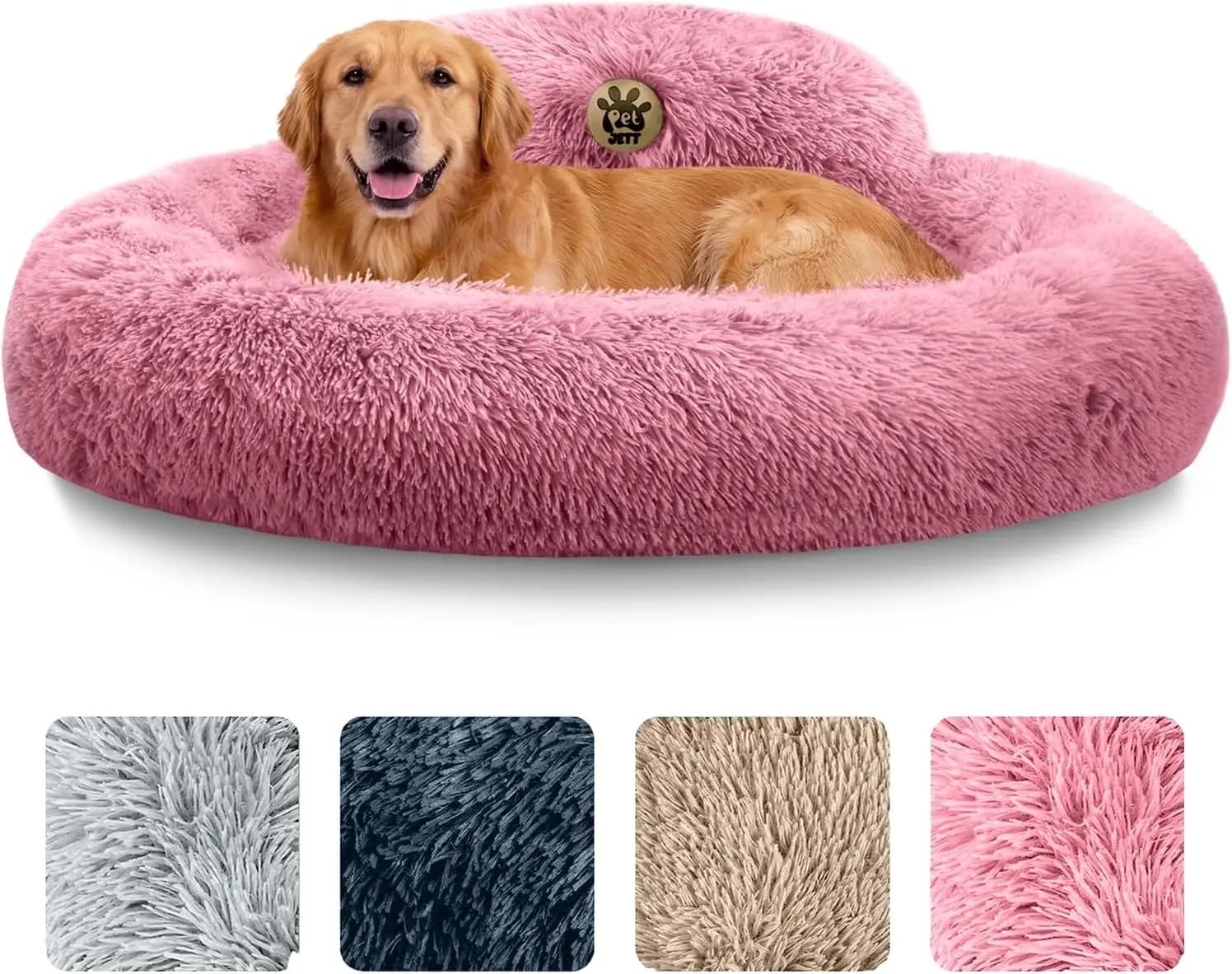 Cuccia rotonda grande e rilassante per cani, antiscivolo e lavabile, con morbida pelliccia sintetica, super morbida per cani fino a 36 kg - Rosa