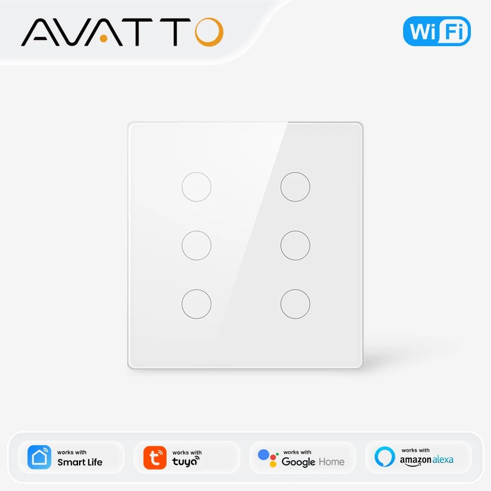 AVATTO Tuya Brazil WiFi 4x4 wall switch, smart home switch with tactile sensor Light switch 4/6 Gang works with Alexa, Google Home
