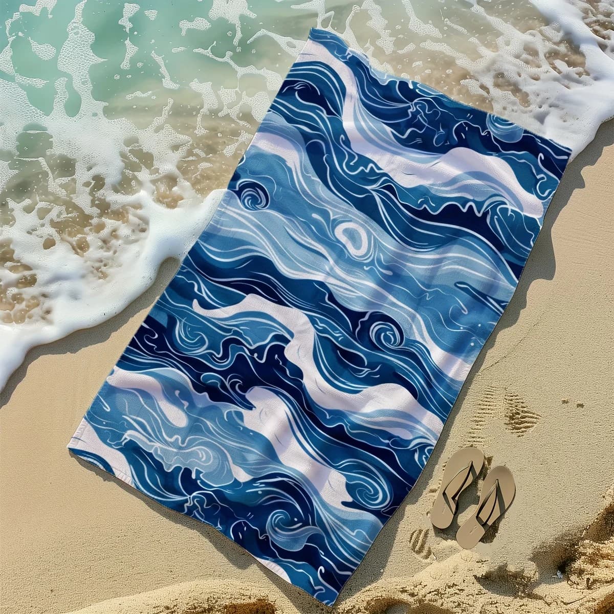 1 Pezzo Telo Mare Blu con Stampa Onde Oceaniche, Asciugatura Rapida, in Microfibra Anti-Sabbia, Super Assorbente per Piscina e Viaggi, Lavabile