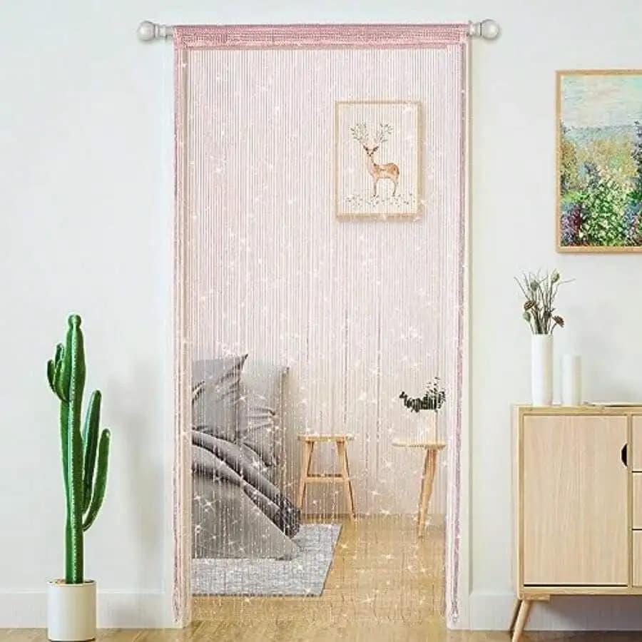Glitter Beaded String Curtain For Doorway Window Sparkle Panel Light Pink 100x200cm