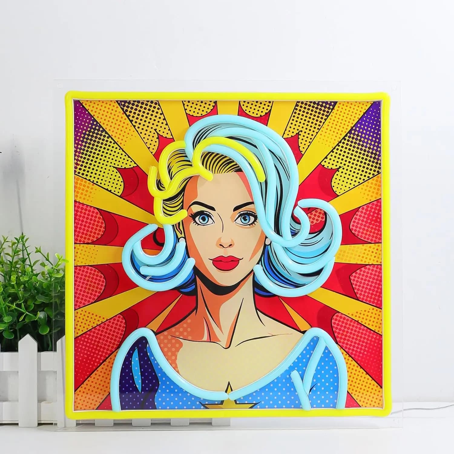 Insegna al Neon LED Donna con Capelli Blu Stile Pop Art Retrò, Decorazione Murale Vibrante per Casa, Bar, Camera da Letto, Feste, Regalo Creativo, Luce Notturna