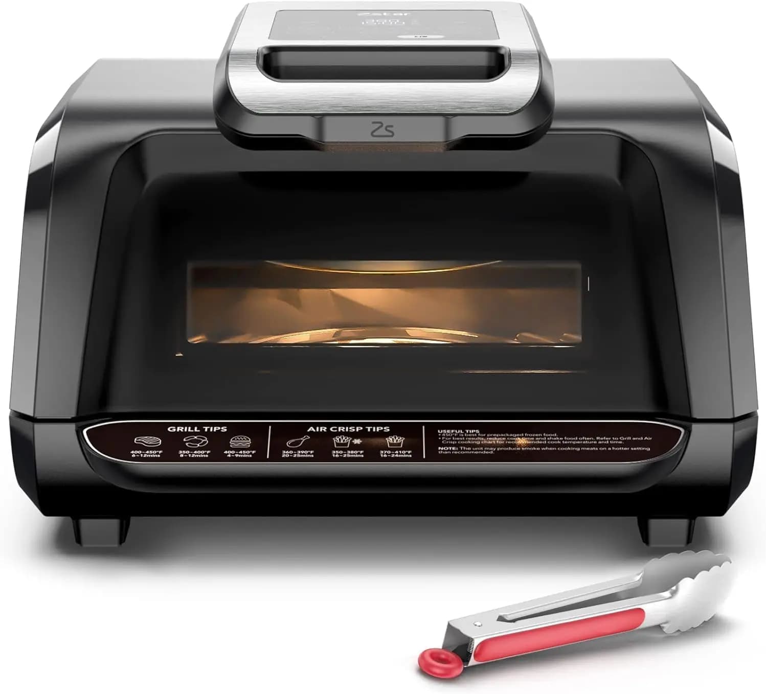 Indoor Air Fryer Grill Combo with Transparent Window, 7-in-1 Smokeless Electric Air Grill Reaches 450°F, 3000W Contact Grill Fea