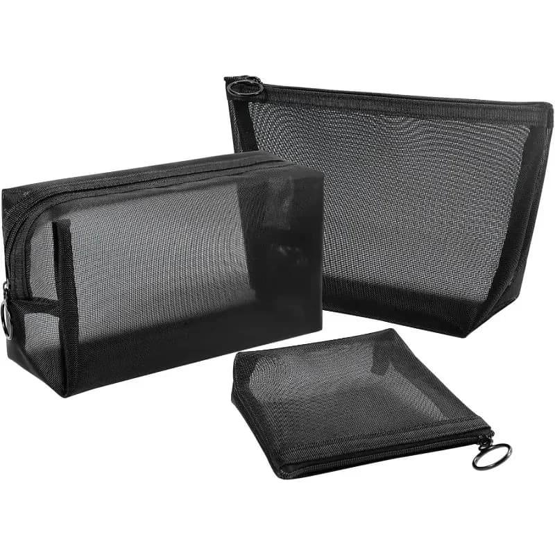 Aosbos Set di 3 Borse Cosmetiche in Rete, Organizer da Viaggio per Trucchi, Pochette con Cerniera, Piccola Borsa per Toilette per Donne e Ragazze, Contenitore Portatile