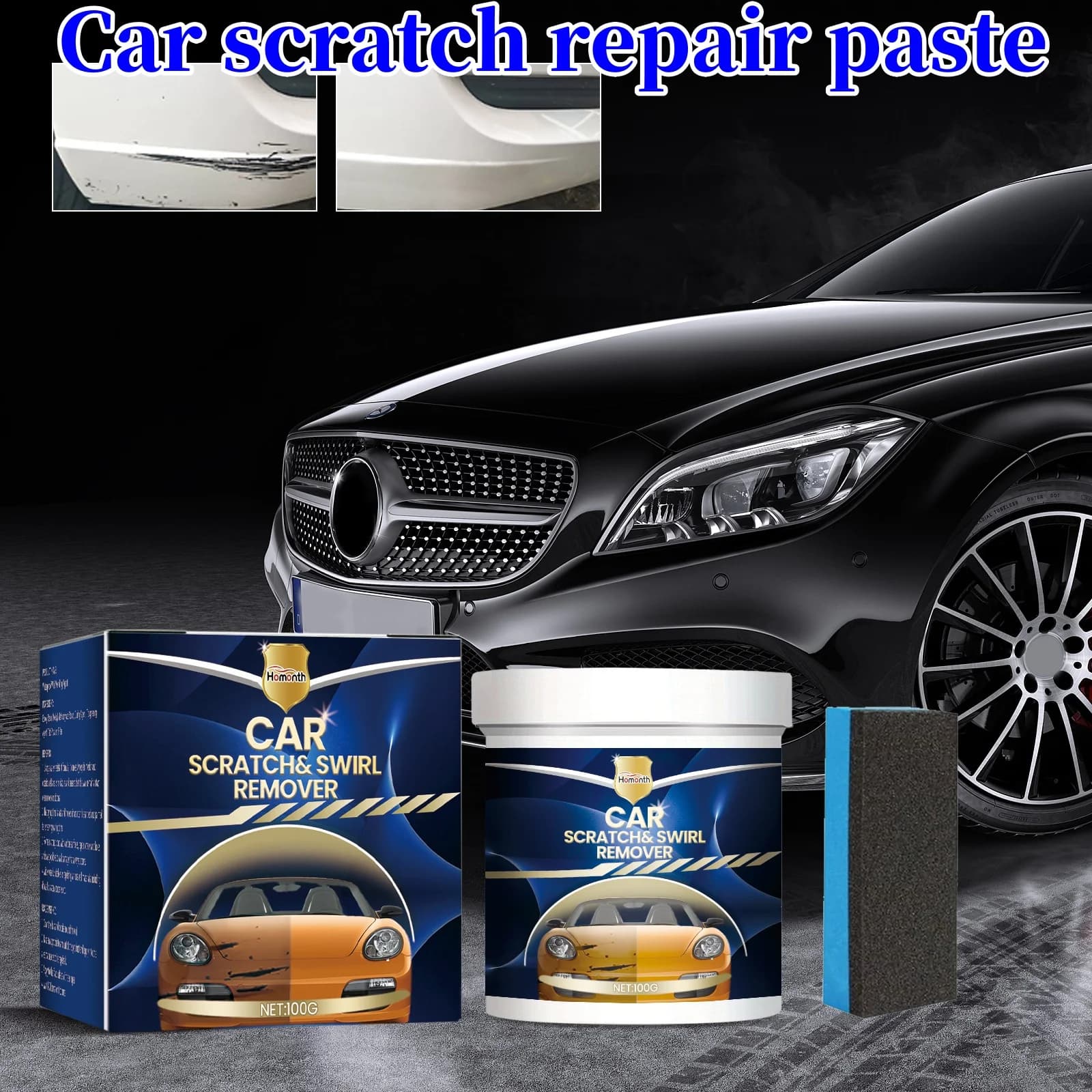 Homonth Crema per la riparazione dei graffi dell'auto Essenza per la riparazione della vernice automatica con spugna Lucidatore per cera ceramica per dettagli auto per accessori per auto