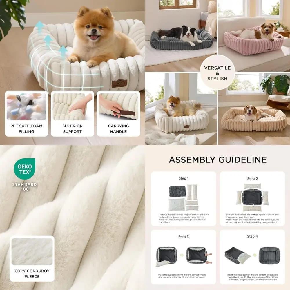 Orthopedic medium for Dogs with Removable Coating, Washable, 76x61x20cm, Cream