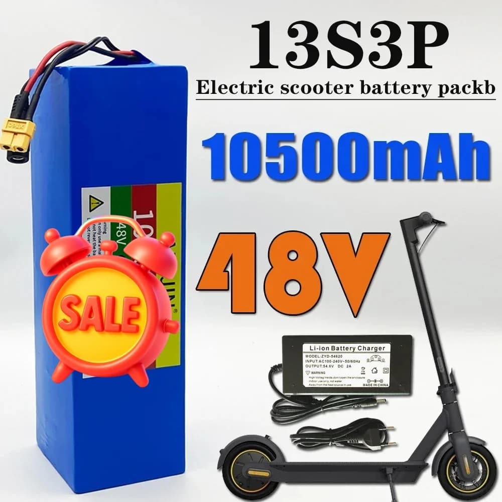 Batteria per E-Bike 48V 13S3P 10.5Ah 18650 Pacco Batterie al Litio Ricaricabile per Scooter Elettrico Bicicletta 1000W BMS + Caricabatterie 54.6V