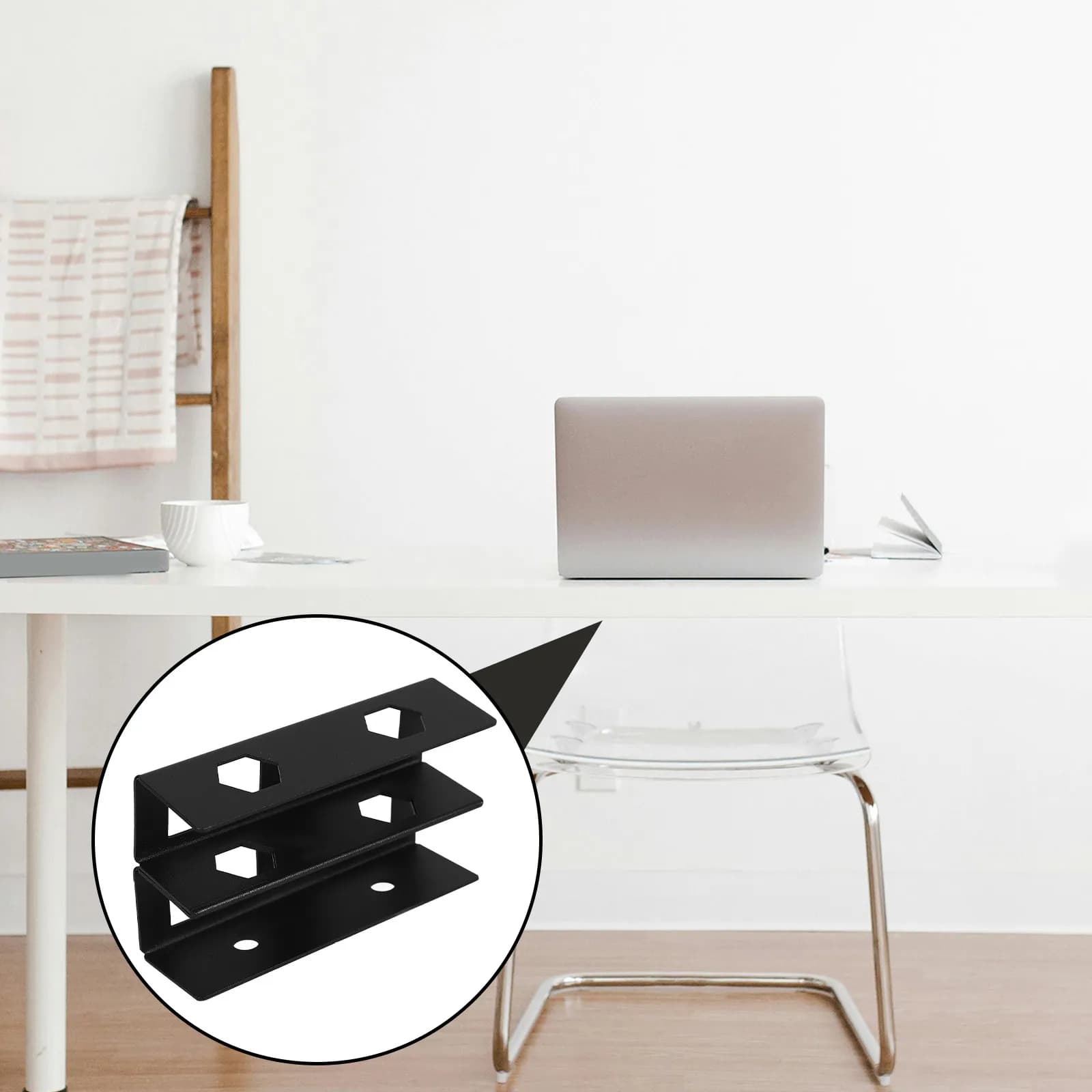 Set di Supporti per Laptop da Scrivania a Doppio Livello in Metallo Nero, Organizzatore per Computer da Ufficio e Casa
