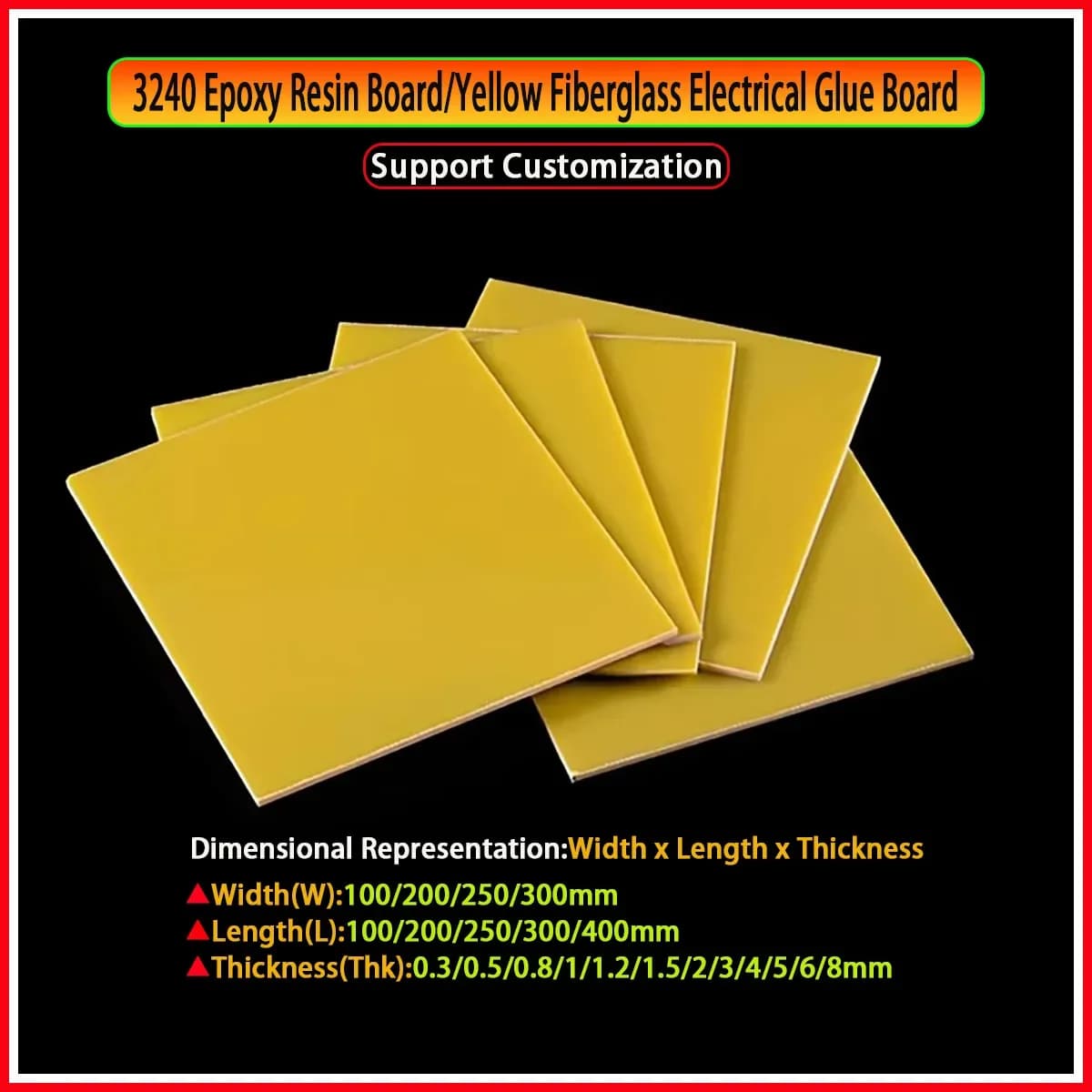 3240 Epoxy Resin Board/Yellow Fiberglass Electrical Glue Board/High Temperature Insulation Board/Customized Processing