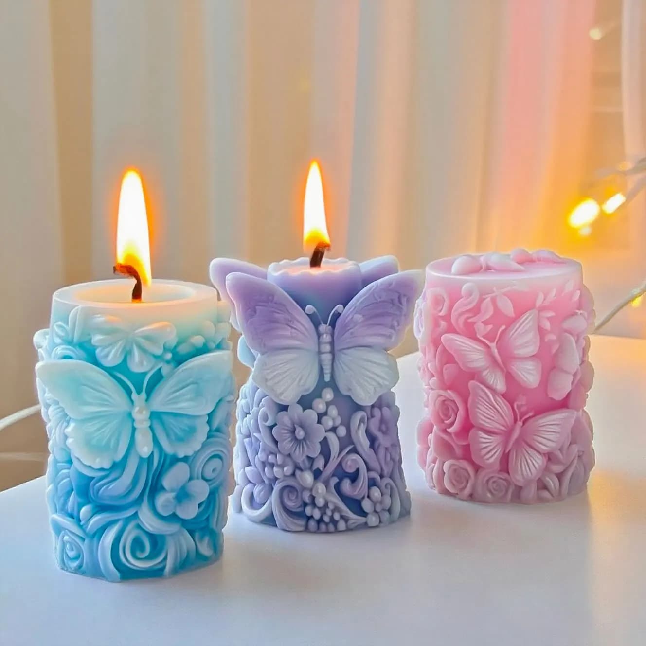 Stampo per candele con cilindro in rilievo con fiori di farfalla 3D, sapone fatto a mano, forma di gesso, resina, stampo in silicone, forniture per candele