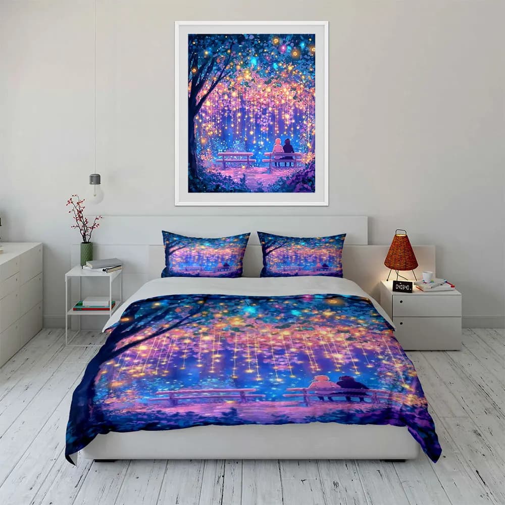 Set di biancheria da letto romantica Starry Night Decor con 1 copripiumino e 2 federe, singolo, matrimoniale, king, queen, regalo
