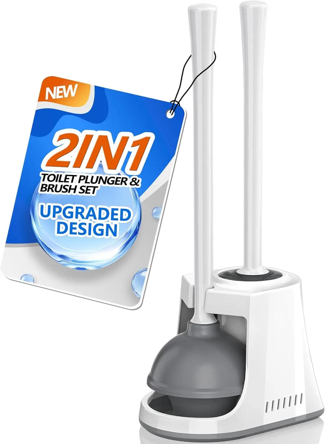 Set 2-in-1 Spazzola per WC e Sturalavandini con Supporto per Scarichi da 5,3 Pollici, Combo Resistente in Bianco