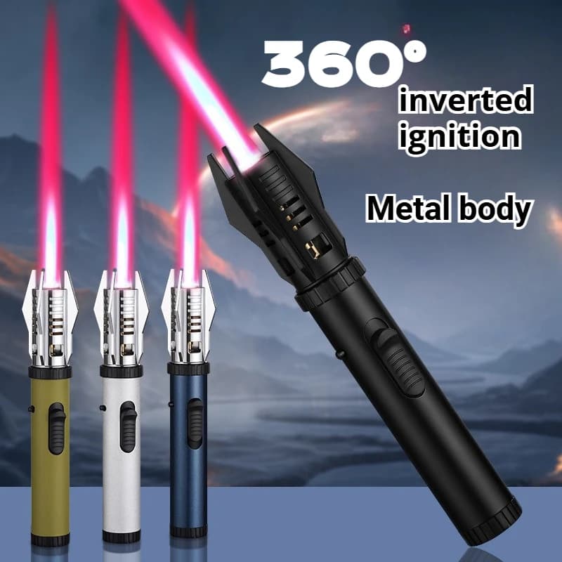 Torcia per saldatura resistente alle alte temperature ad impatto diretto antivento Accendino a gas Accensione invertita a 360 gradi Accessori per sigari per barbecue