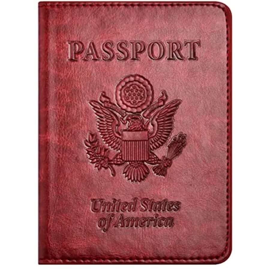 Passport and Vaccine Card Holder Combo with Vaccine Card Slot, Passport Wallet/ Cover/Case/Holder for Women and Men AC-Wine red