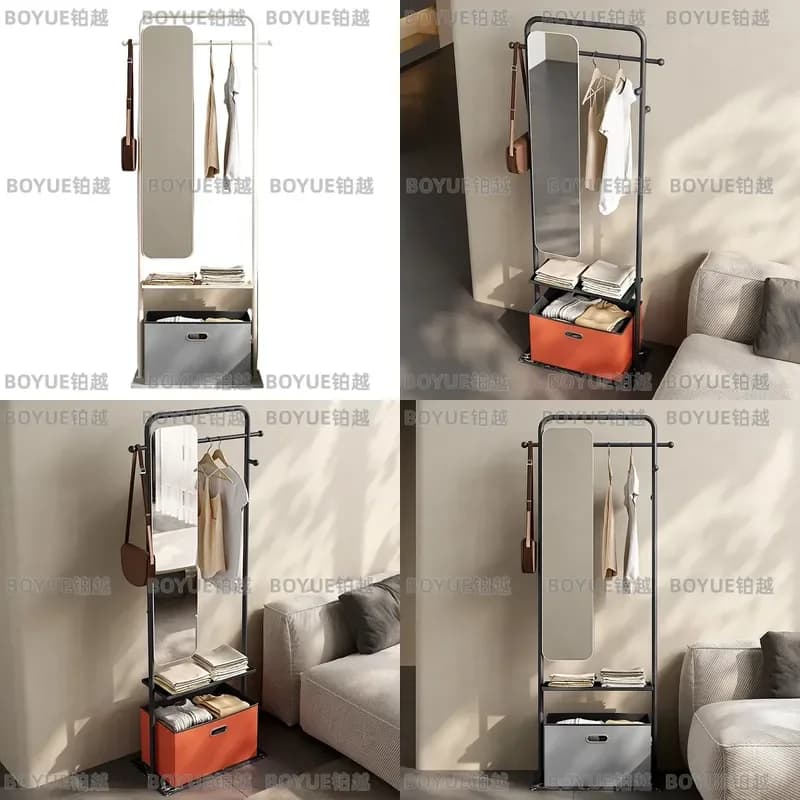 Luxury Rotating Coat Rack with Full Length Mirror Multifunctional Floor Standing Clothes Hanger for Bedroom Modern Garment