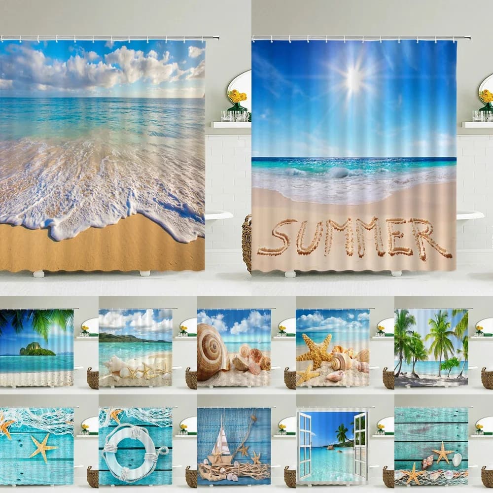Beach Shower Tent with Sea Landscape Bathroom Shower Curtain 3D Fabric Shower Curtain Waterproof Cortina de Ducha