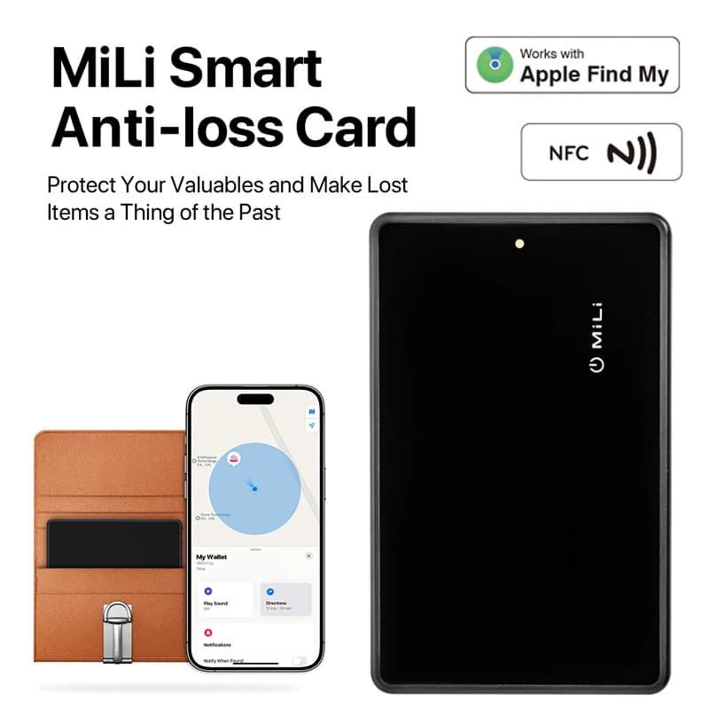 MiLi MiCard Localizzatore di posizione Localizzatore di portafogli ricaricabile wireless Scheda di localizzazione Bluetooth Funziona con Apple Find My (Solo iOS)