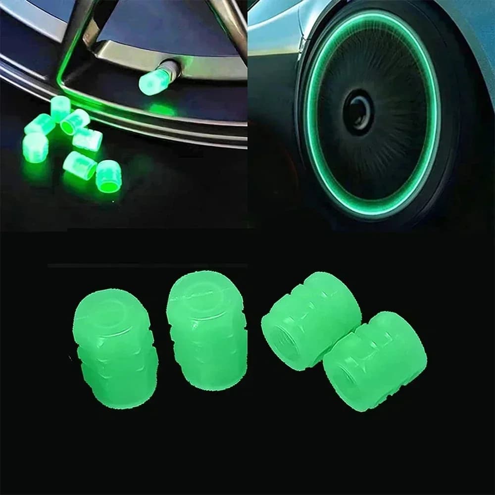 Tappi Valvola Luminosi a 4 Colori per Pneumatici Auto, Copriradianti Decorativi Antipolvere per Cerchioni, Adatti anche per Moto e Bici