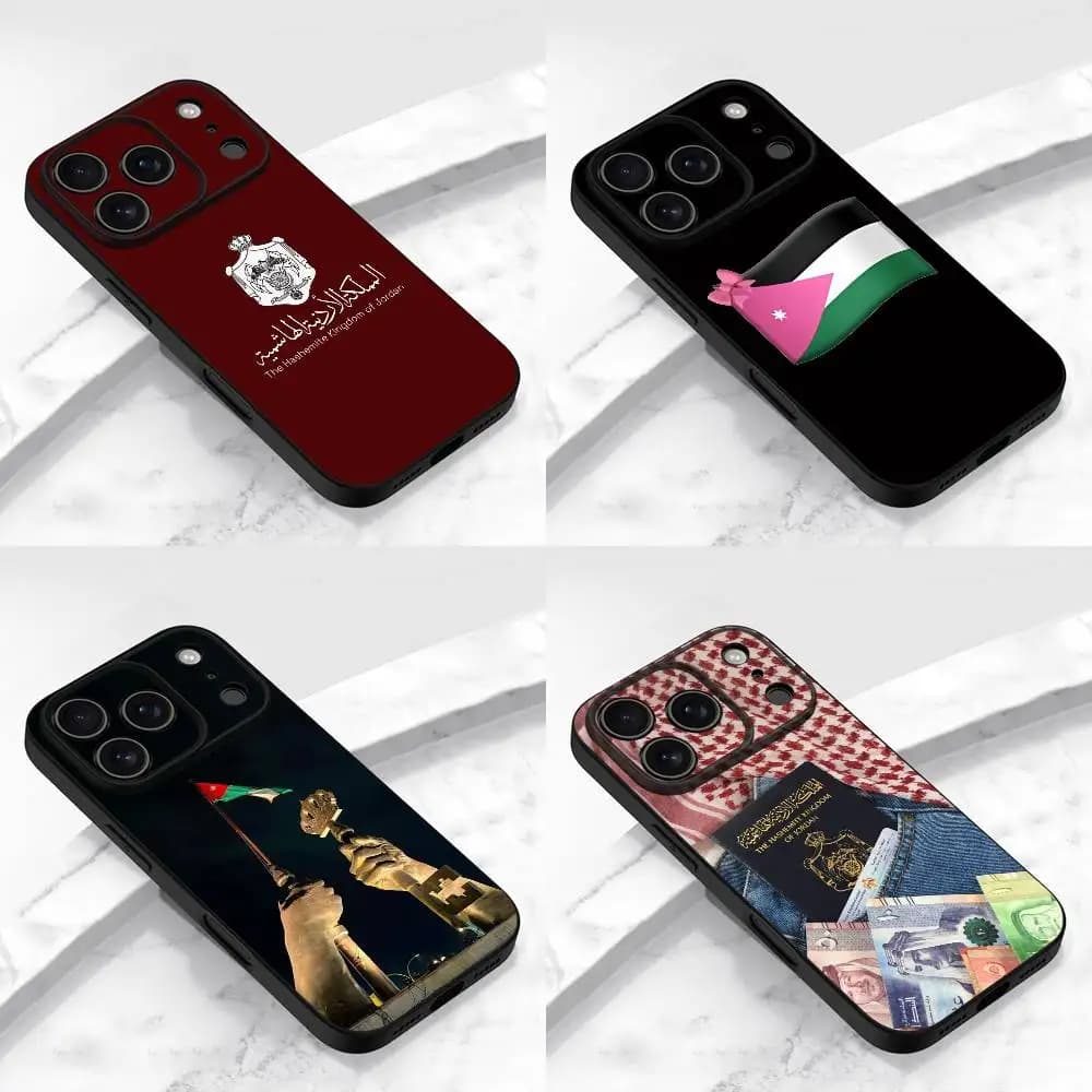 Custodia per telefono con bandiera del passaporto Jordan National Emblem per iPhone 17,16,15,14,13,12,11,Pro,Max,Plus,E,Air,Mini Cover protettiva nera
