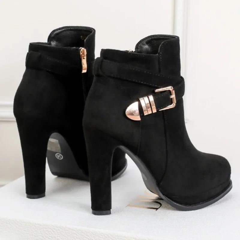 Stivaletti da donna con plateau e cerniera Tacchi alti Stivaletti corti con fibbia femminile Autunno Inverno Stivaletti da donna sexy Zapatillas De Mujer