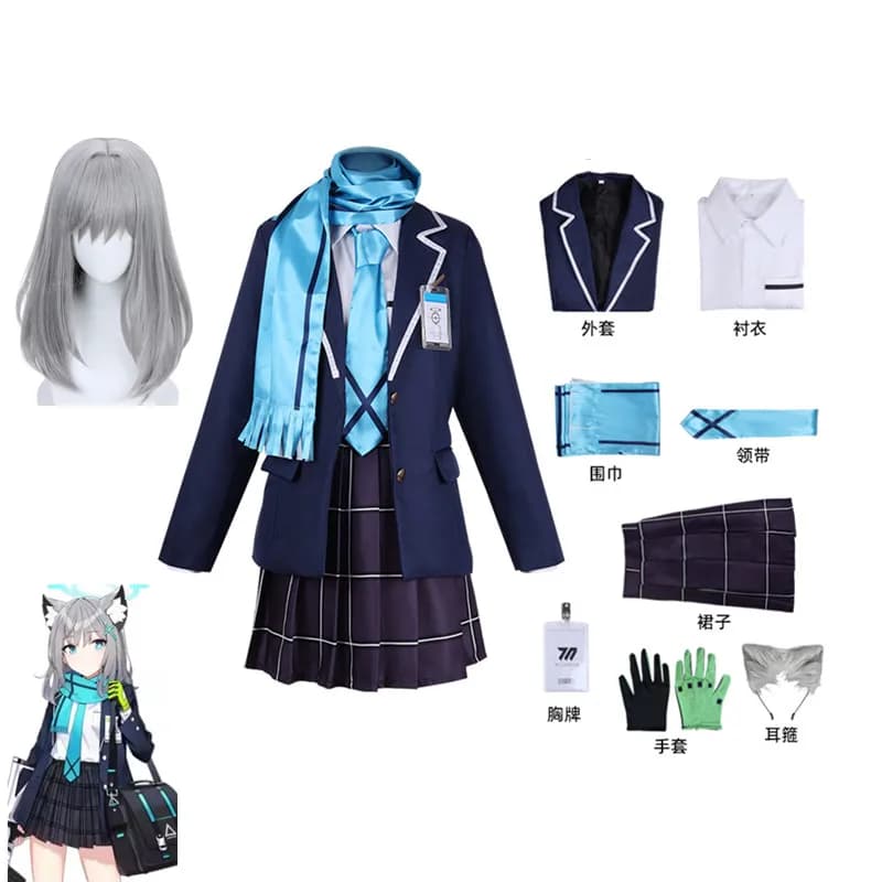 Anime Game Blue Archive Sunaokami Shiroko Cosplay Costume School JK Skirt Uniforms Halloween Party Carnival Outfits