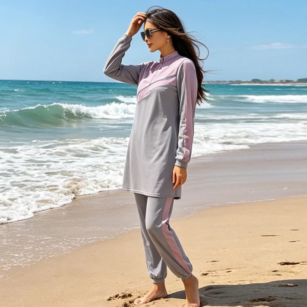 Set 3 Pezzi Burkini Donna Musulmana, Costume da Bagno Modesto, Top e Pantaloni, Abbigliamento da Spiaggia Islamico