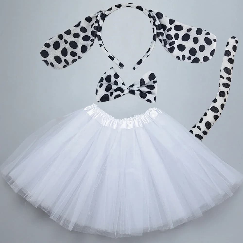 Bambini Adulti Animale Nero Macchiato Cane Fascia Farfallino Coda Puntelli Regalo di Compleanno Costume di Halloween Cosplay