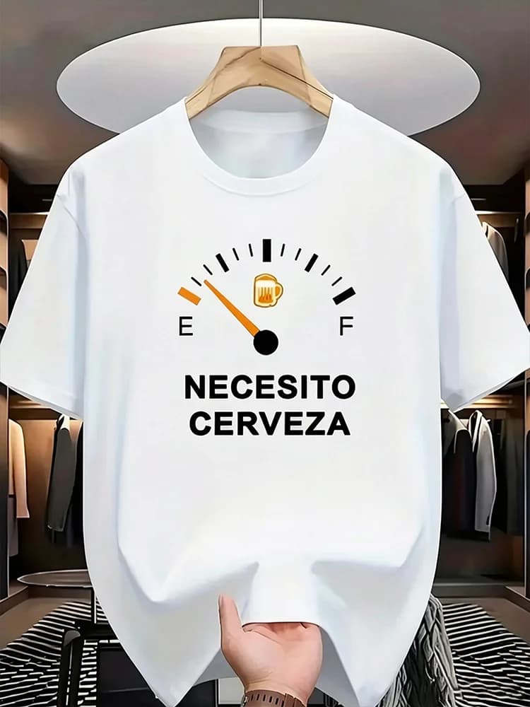 Necesito Cerveza Fuel Gauge Beer Mug Graphic T-Shirt Men Spanish Funny Drinking Print Crew Neck Casual Short Sleeve Tees wx