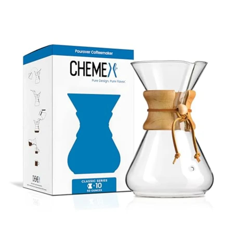 Caffettiera in Vetro Pour-Over Serie Classica 10 Tazze Design Trasparente con Confezione Esclusiva per Uso Domestico