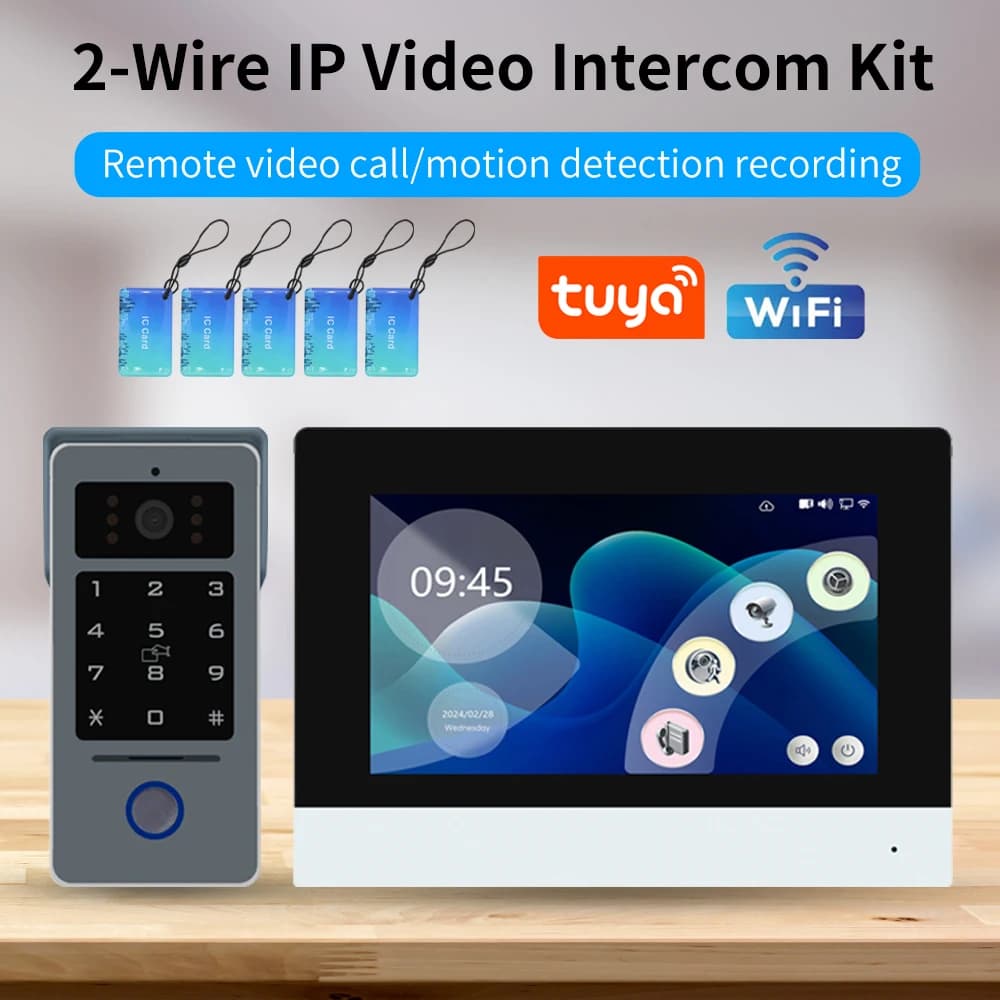 2 fili Smart Tuya Wifi 1080P Videocitofono Videocitofono Touch Screen a colori Telecamera Campanello Porta di sicurezza IP Villa RFID