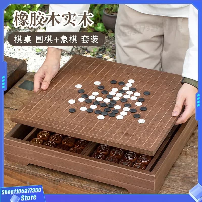 Wooden Go Chess Board 2 in 1 Puzzle Set for Kids Parent Child Interactive Game Beginner Strategy Toy Multi Functional