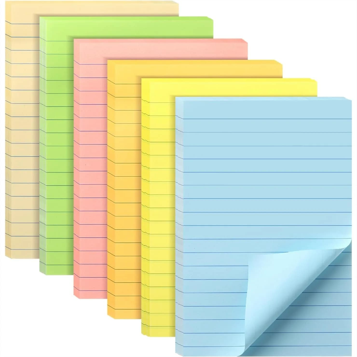 Blocchetti di Foglietti Adesivi a Righe, 4x6 Pollici, 6 Blocchi con Colori Pastello per Ufficio, Scuola e Casa Organizzati