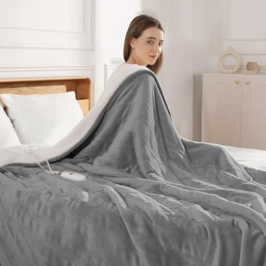 Coperta Elettrica Queen Size 84''x90'' - Coperta Riscaldante in Morbido Flanella e Pile Sherpa per Coppie, 5 Livelli di Calore