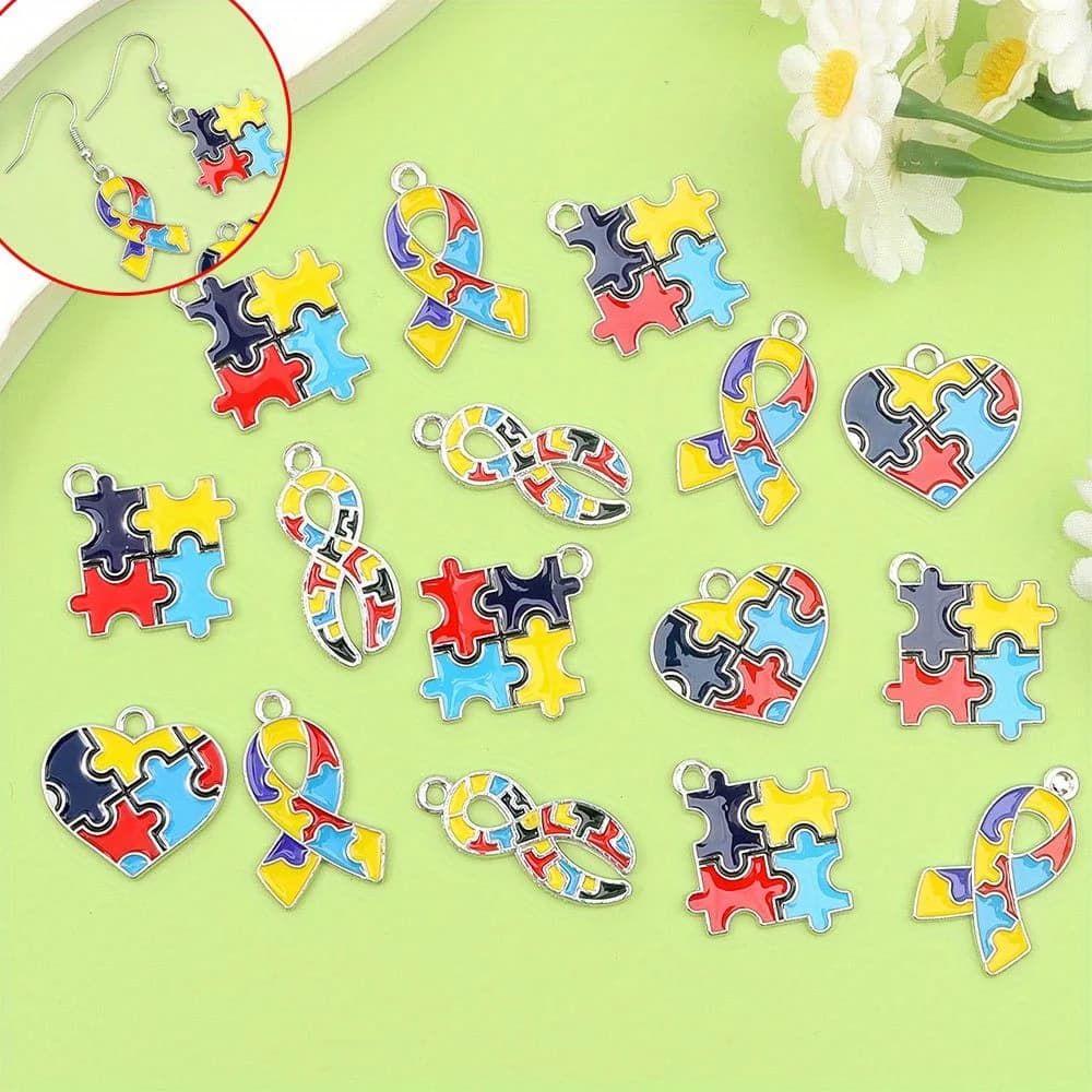 Ciondolo a forma di puzzle in smalto multicolore 1/3/6 pezzi, per braccialetto fai da te, collana, orecchini, ringraziamento, Natale, regali di San Valentino