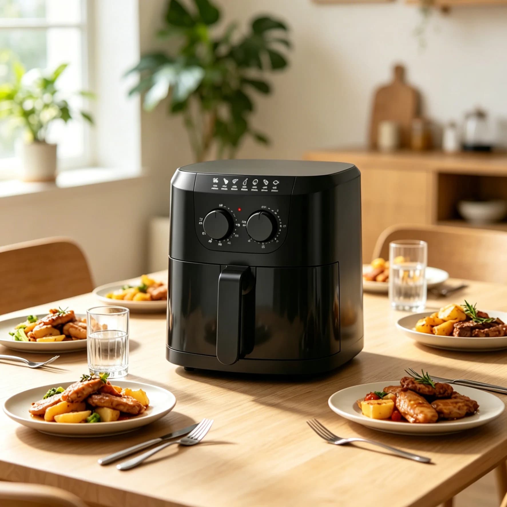 5L Square Stainless Steel Air Fryer Dual‑Knob Preset Cooking Overheat Protection Hotel Appliance