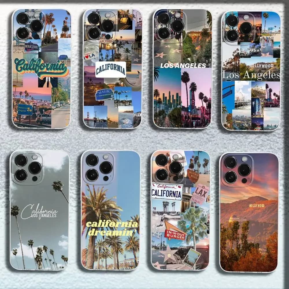 Cover Trasparente per iPhone 17, 16, 15, 14, 13, 12, 11, Pro, Max, Plus, E, SE4, Air, Mini - Tema Viaggio Los Angeles California