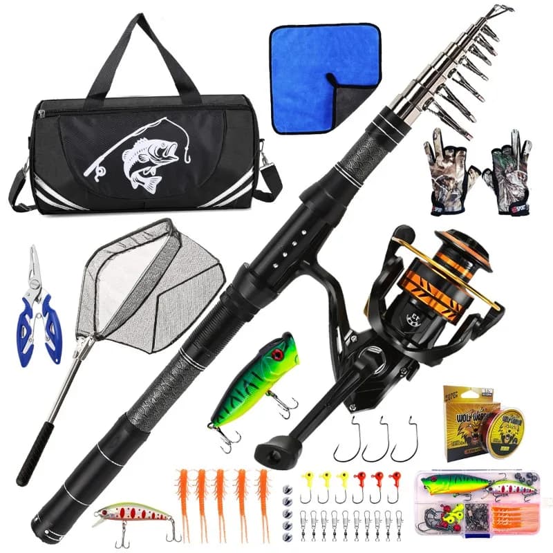 Carbon Fiber Telescopic Fishing Rod Set With Reel Portable Lures Landing Net Pliers For Freshwater Saltwater Bass Trout Fishing