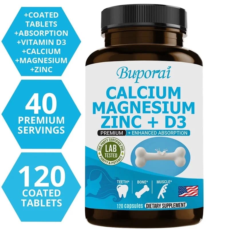 Calcium, magnesium, zinc and vitamin D3 - Supports bone strength, teeth, muscles and immune health, vitamin and mineral supplement