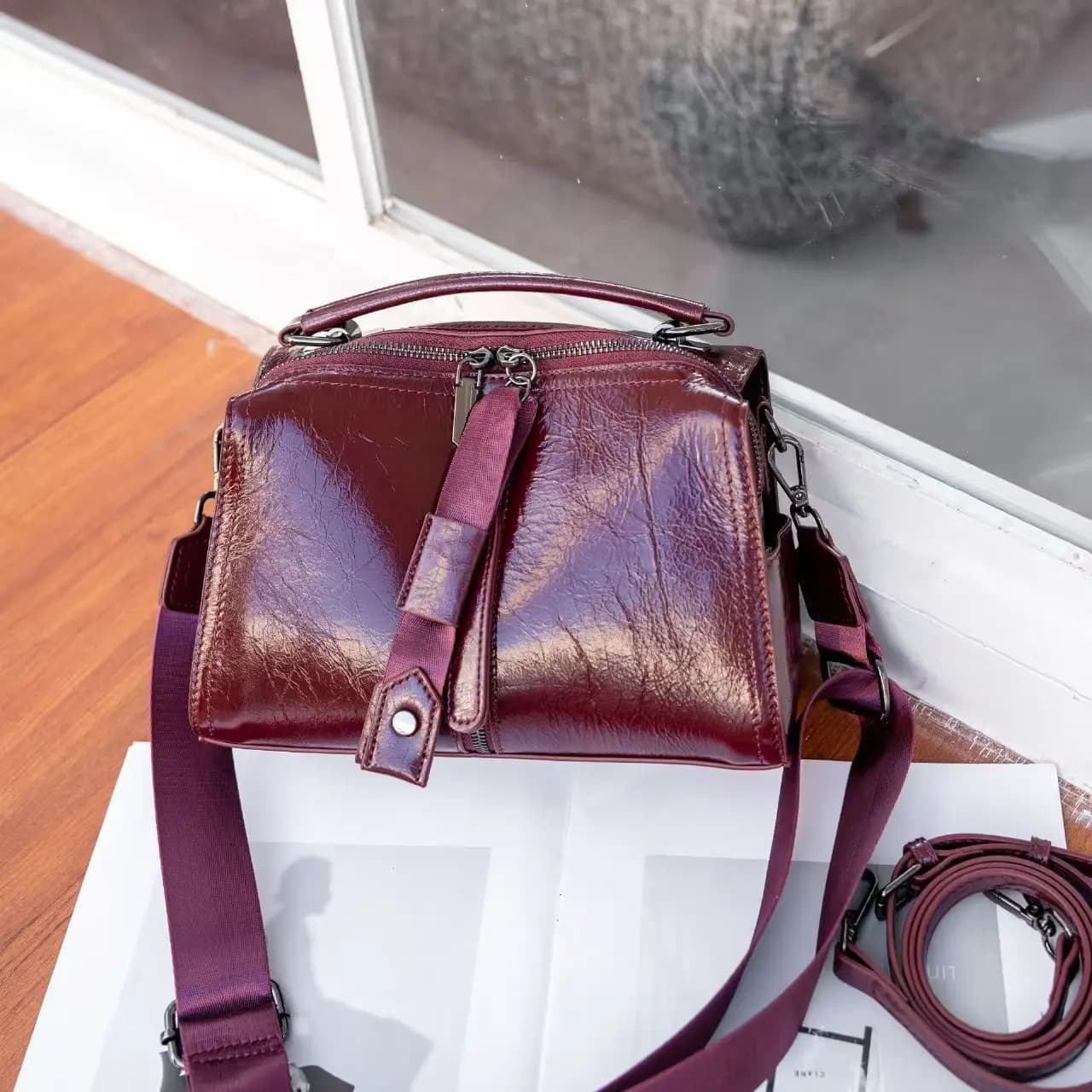 Piccola borsa tote in vera pelle Borsa in pelle di mucca cerata olio Borsa a tracolla o messenger da donna alla moda