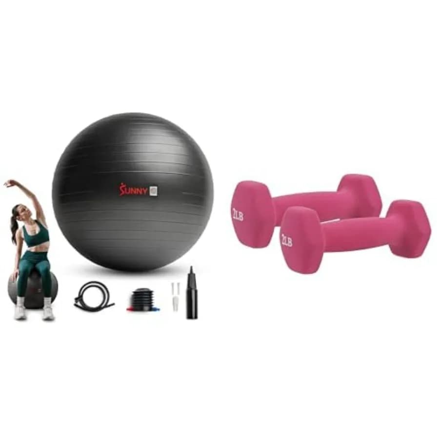 Palla da Yoga Antiscivolo da 75 CM - SF-EB02-L + Manubri in Neoprene - 2 LB/1 KG Coppia - NO. 021-2-PAIR