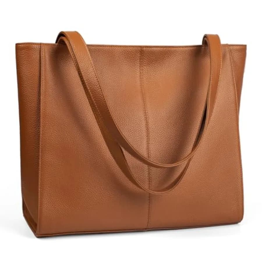Borsa Tote in Vera Pelle con Cerniera per Donne, Adatta per Lavoro con Scomparto per Laptop, Borsa a Tracolla in Pelle da Donna, Borsetta