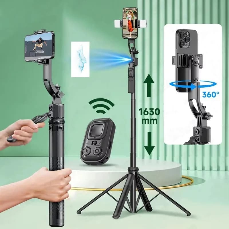 Roreta Selfie Stick Stabilizzatore cardanico per smartphone con telecomando Bluetooth Intelligente AI Follow-Up Anti Shake Pan Tilt Treppiede