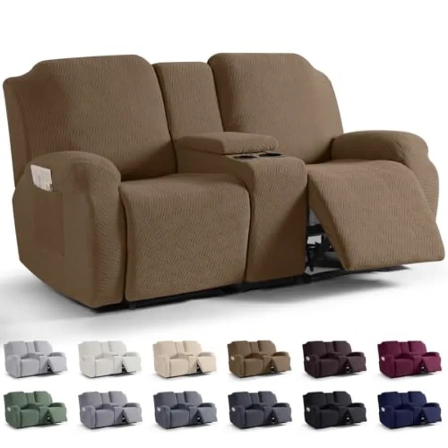 Copridivano Reclinabile a Due Posti con Copertura per Console Centrale, Copridivano a 2 Posti a Righe Jacquard, Protezione per Mobili