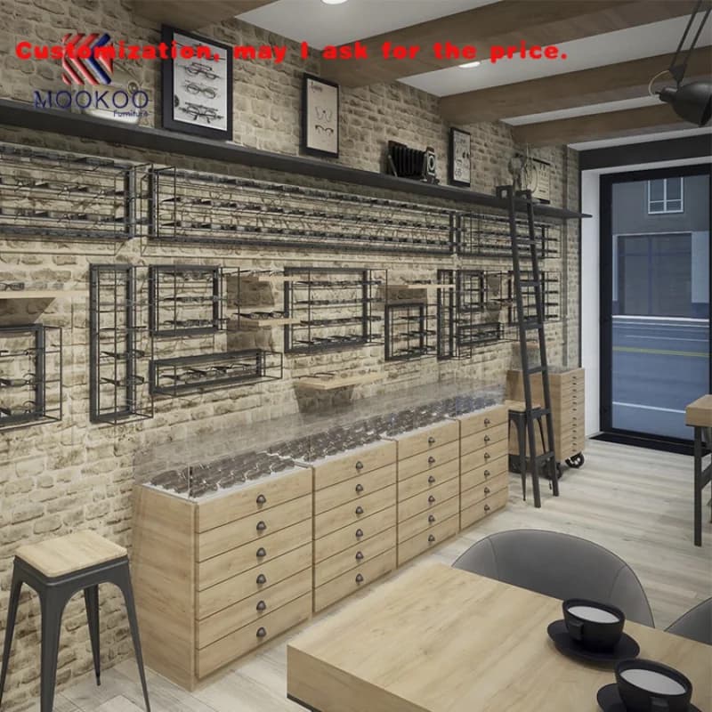 custom.Vintage Sunglasses Store Wooden Display Cabinet Interior Kiosk Showcase Display Racks