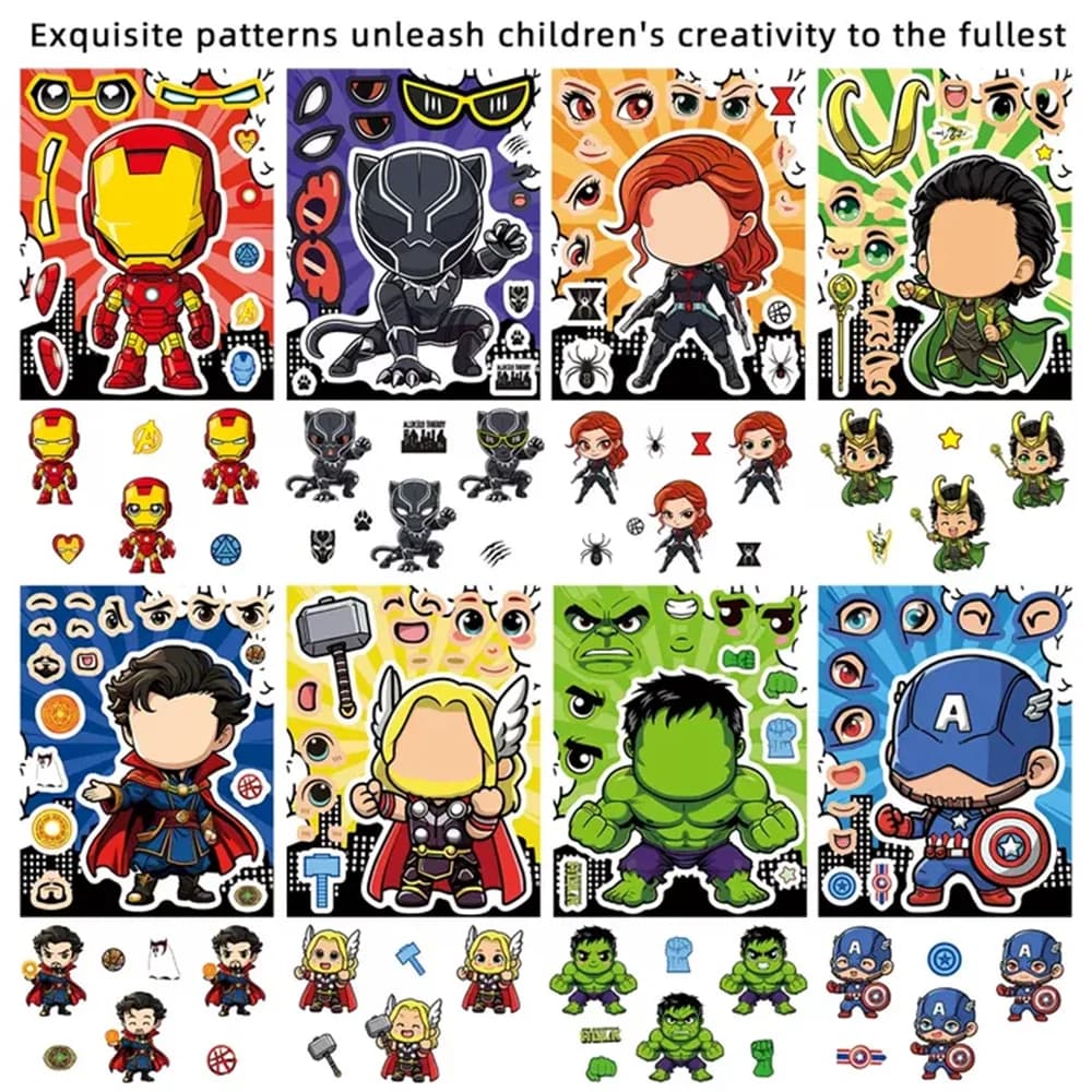 8/16 Lenzuola Marvel Supereroi Avengers Make-a-Face Puzzle Adesivo FAI DA TE Laptop Bagagli Skateboard Graffiti Decalcomanie per il Regalo