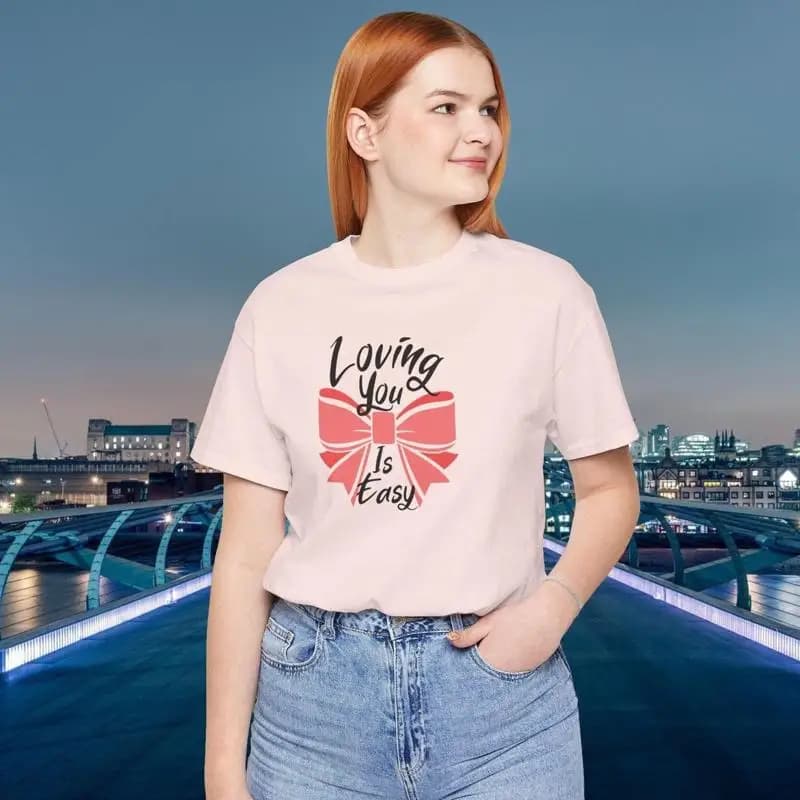 Maglietta con slogan da donna Loving You Is Easy Quote Bow Festa della mamma Top stile coquette d'amore carino
