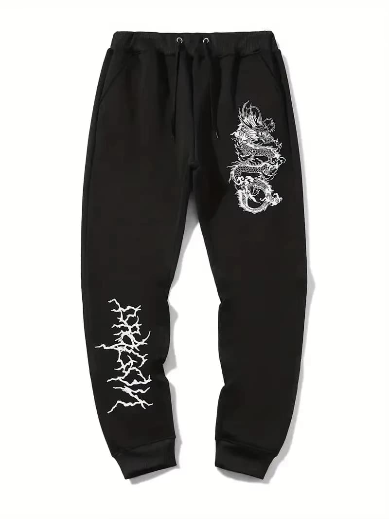 Men's dragon patterned jogging pants fashionable sportswear casual outdoor spring and autumn S-3XL 2025
