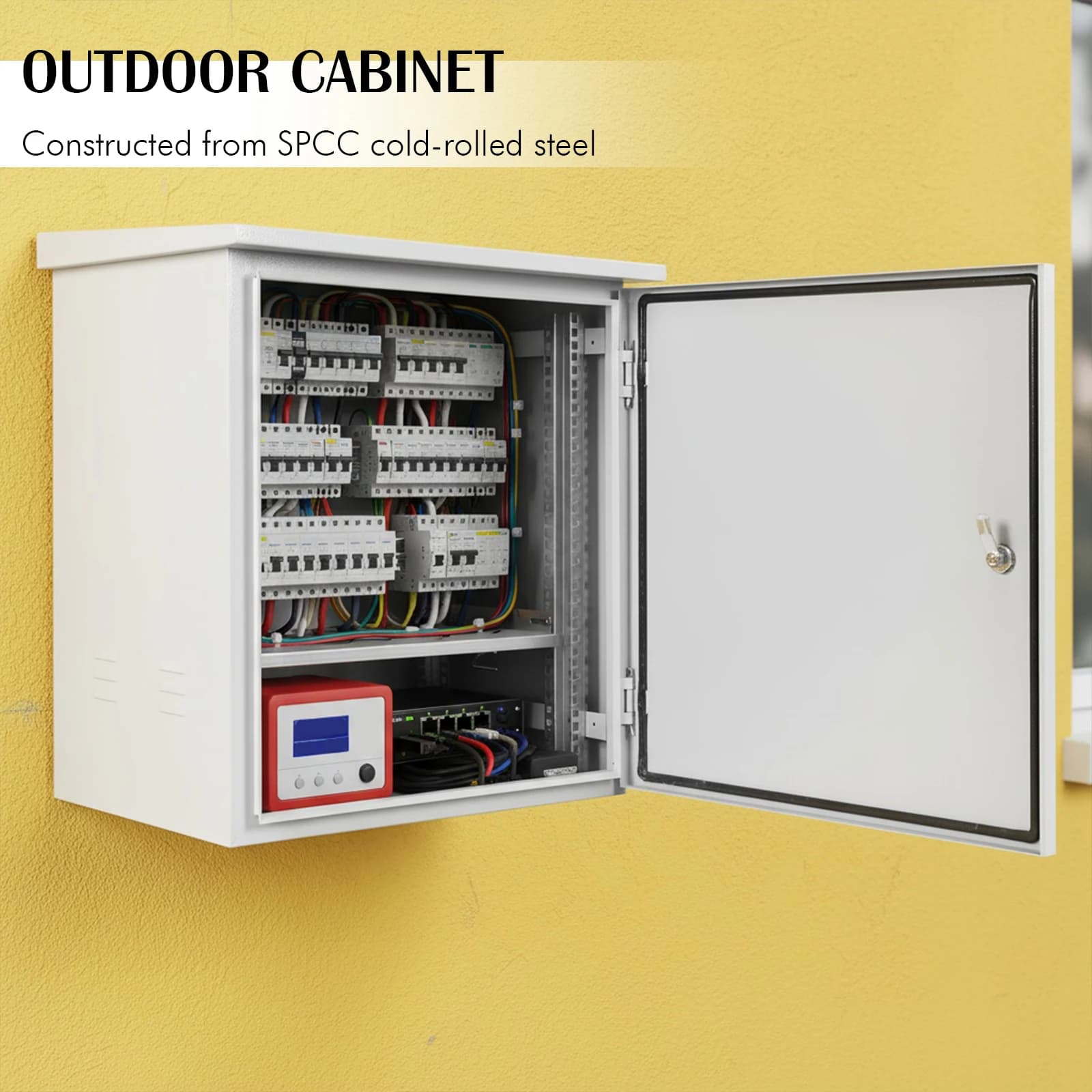 Armadio Metallico IP55 per Esterni 24x24x28 pollici con Ventilazione, Scatola di Giunzione Elettrica Impermeabile per Connessione Switch di Rete e Telecomunicazioni