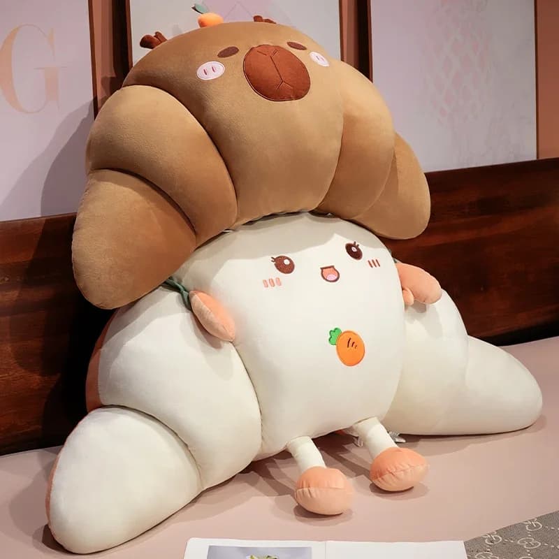 Cuscino per schienale a forma di croissant confortevole di grandi dimensioni Capibara gigante Toast Cuscino per letto ispessito Divano Supporto lombare Cuscino lavabile
