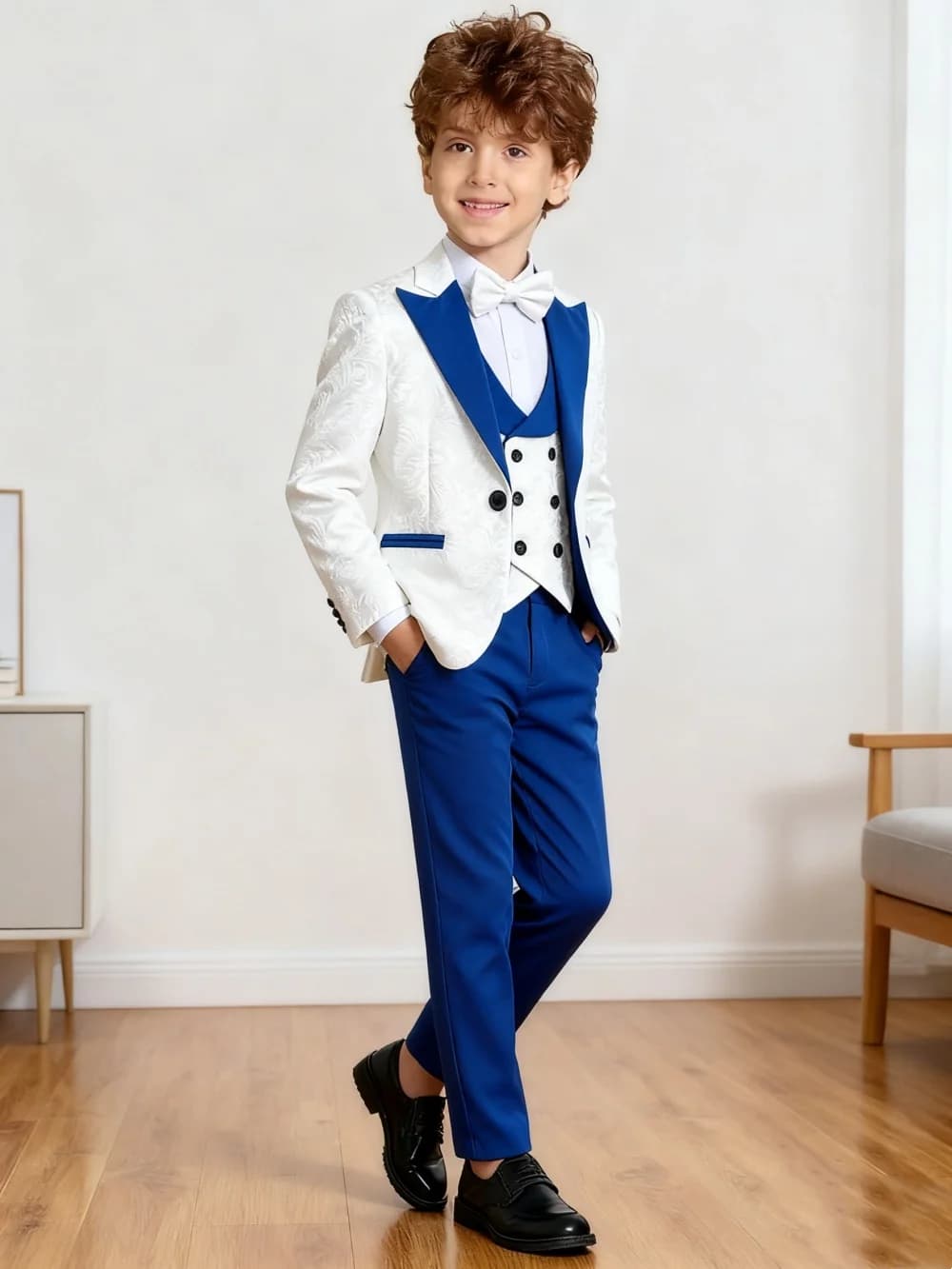 24-Hour Shipping Smart Children Wedding Suit 4PCS Includes Jacket Pants Bow Tie Photography Dress School Uniform Birthday