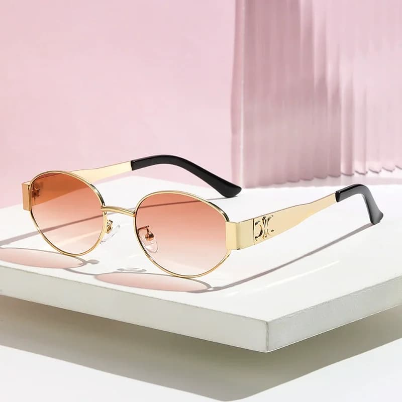 Luxury Design Brand Sunglasses for Women and Men Oval Glasses with Metal Frame Unisex Glasses Elegant glamorous glasses Retro with golden oval edges